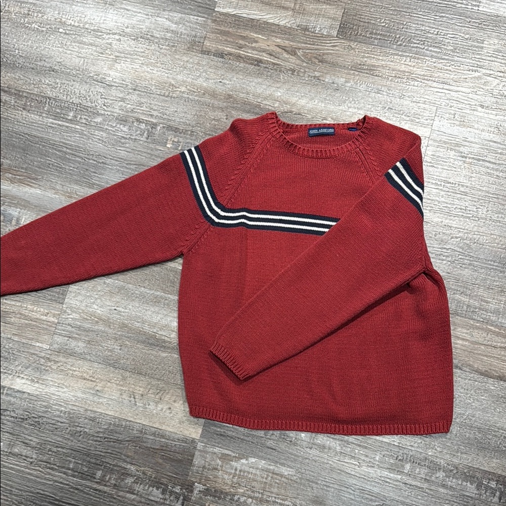 John Ashford Red Crewneck Sweater with Stripe Detail